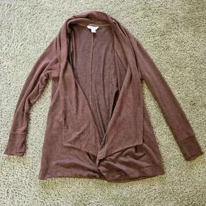 Athleta Long Brown Loose Collared Cardigan w/ Pockets & Thumb Hole, Size…